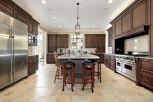 A large remodeled kitchen with a kitchen island.